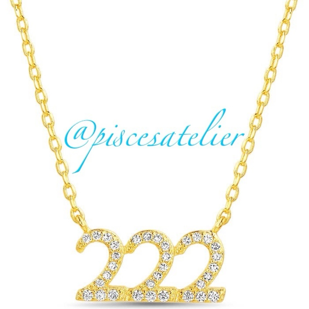 Paige Harper Pavé 222 Crystal Angel Number Pendant Necklace, 16”+ 2” Extender